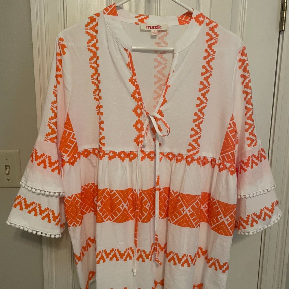 Mexican style , orange and white shirt by Mazik